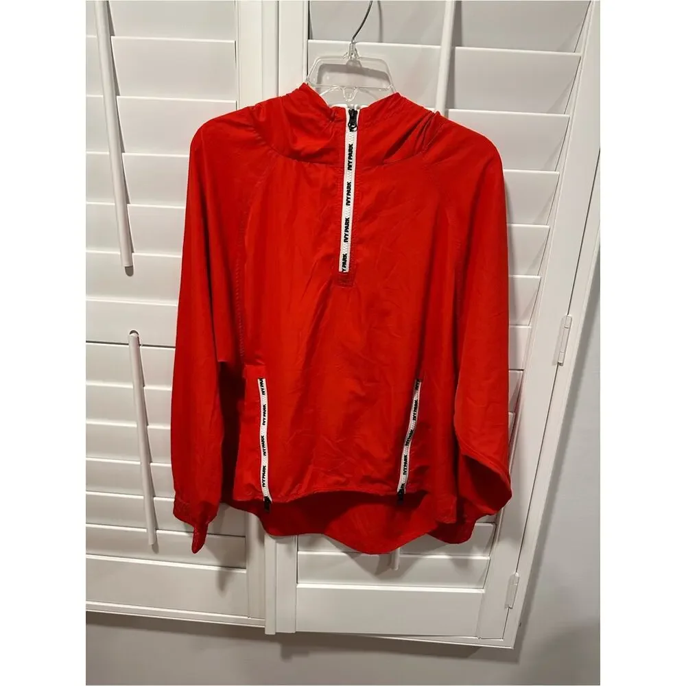 IVY PARK Red Hooded Windbreaker Pullover Jacket S Oversized Zip Pocket Athletic